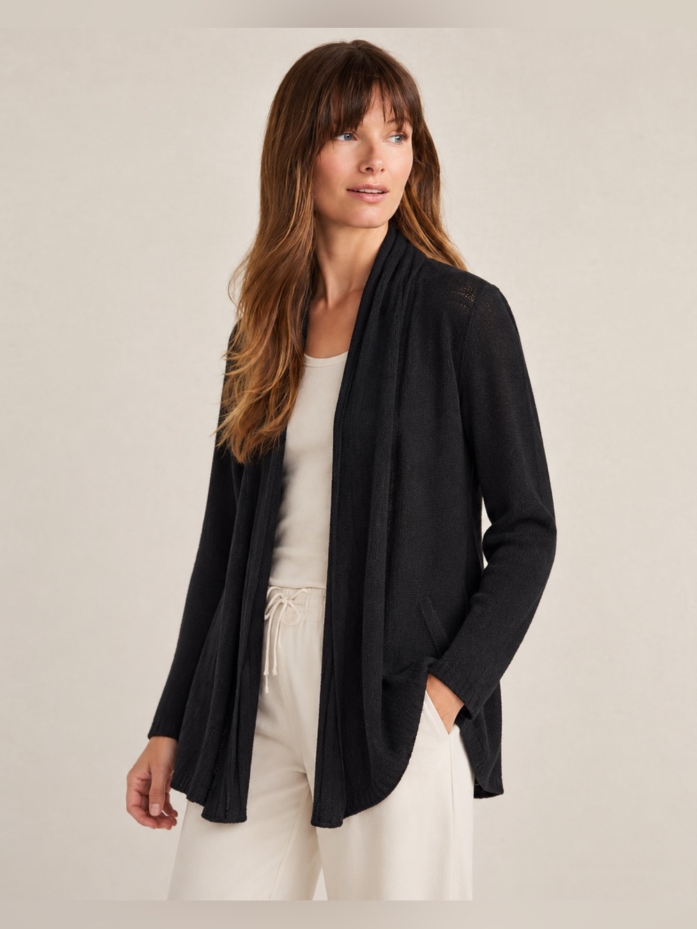 Beyond Threads Peruvian Cotton Black Open Knit Cardigan Sweater Size XL *